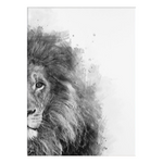 Toile imprimée lion noir et blanc demi portrait.