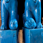 Statuette lions bleu décoration.