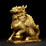 Statuette lion chinois or