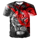 T-shirt lion noir blanc rouge.