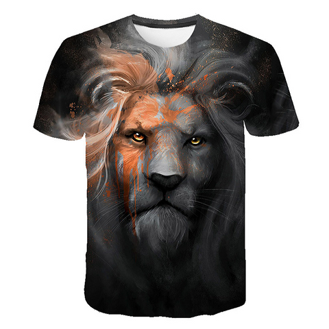 T-shirt lion noir et orange.
