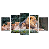 Tableau famille de lions en couleur.