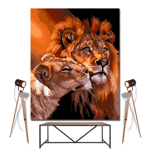 Tableau Lion et Lionne Peinture | Lion Royaume