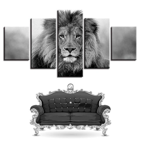 Tableau Lion Noir et Blanc 5 pièces | Lion Royaume
