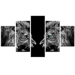 Tableau Lions rugissant en noir et blanc.