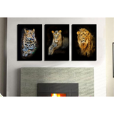 Toiles lion lionne et jaguar en couleurs.
