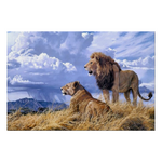 Grand tableau avec lion et lionne.