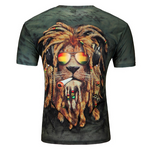 Tête de lion rasta sur tee-shirt.