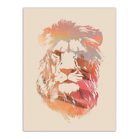 Poster lion portrait rouge.