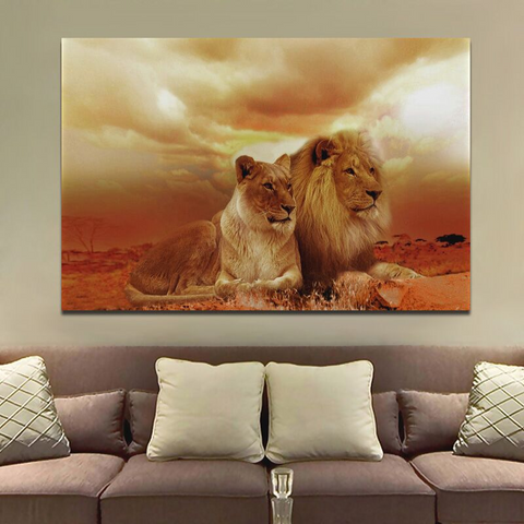 Tableau lion et lionne grande taille.