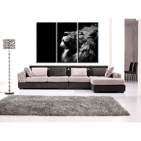 Grande toile lion noir et blanc.