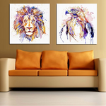 Tableau peinture avec lion en couleurs.
