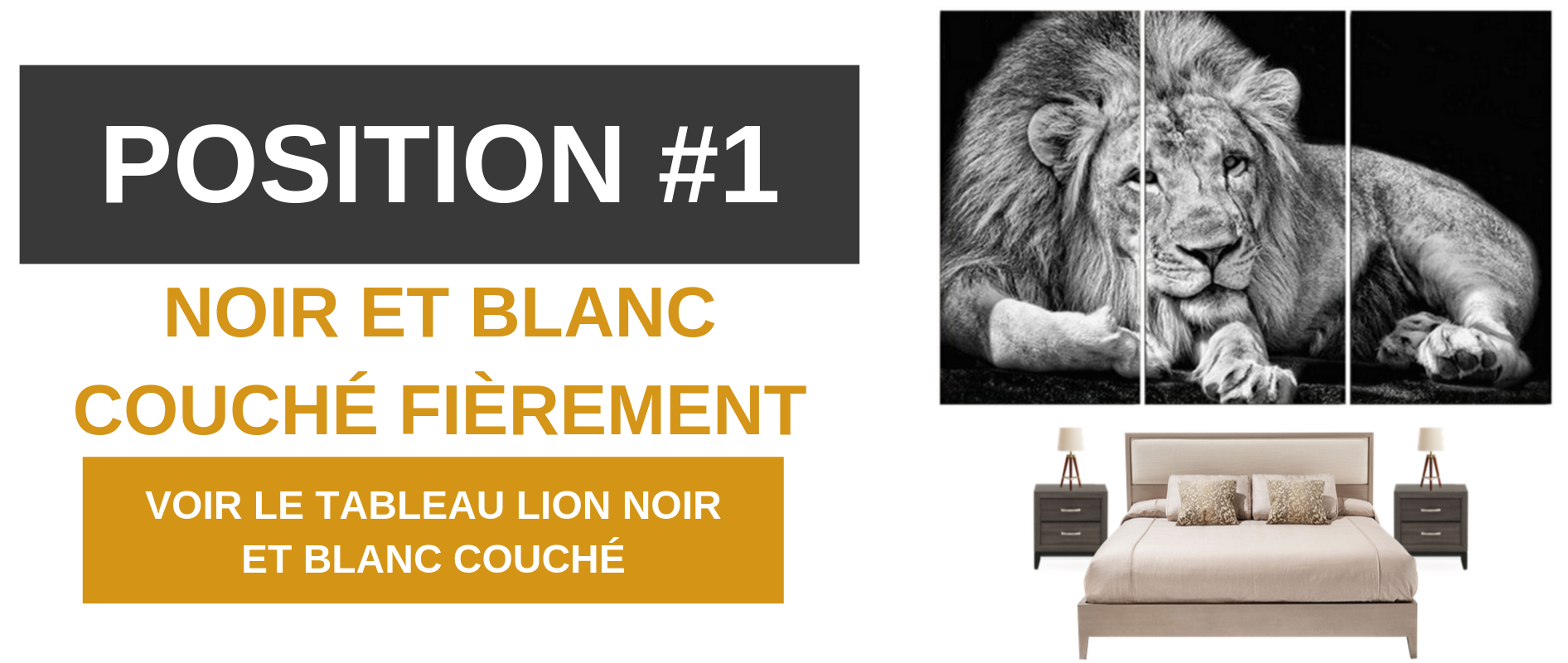 Tableau lion noir et blanc couché.