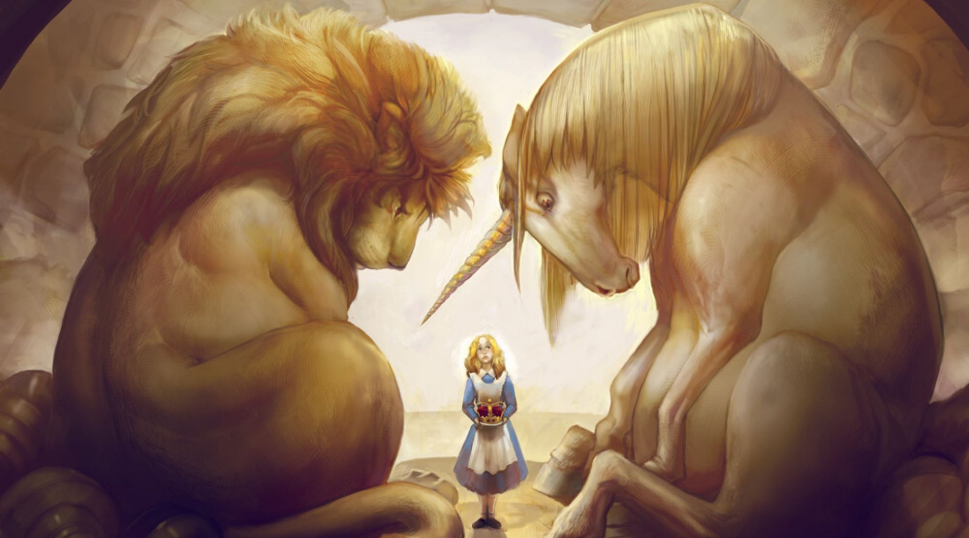 Illustration imaginaire lion et licorne.