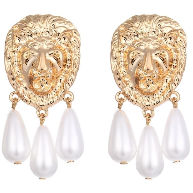 boucle d'oreille tête de lion perle