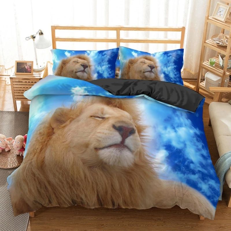 housse bleue lion endormi