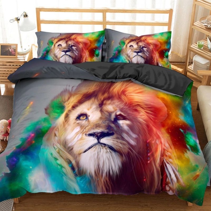 Housse de Couette Lion Tête Colorée chambre