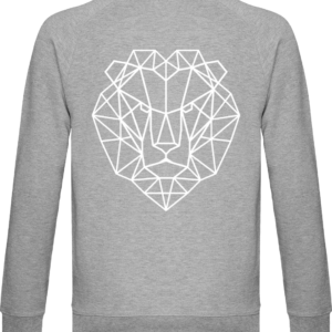 Pull gris avec tête de lion.