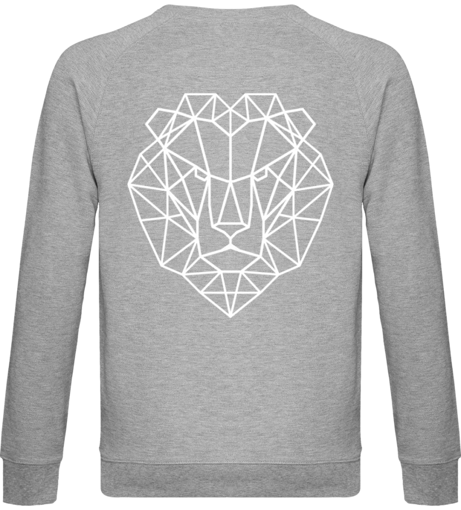 Pull gris avec tête de lion.
