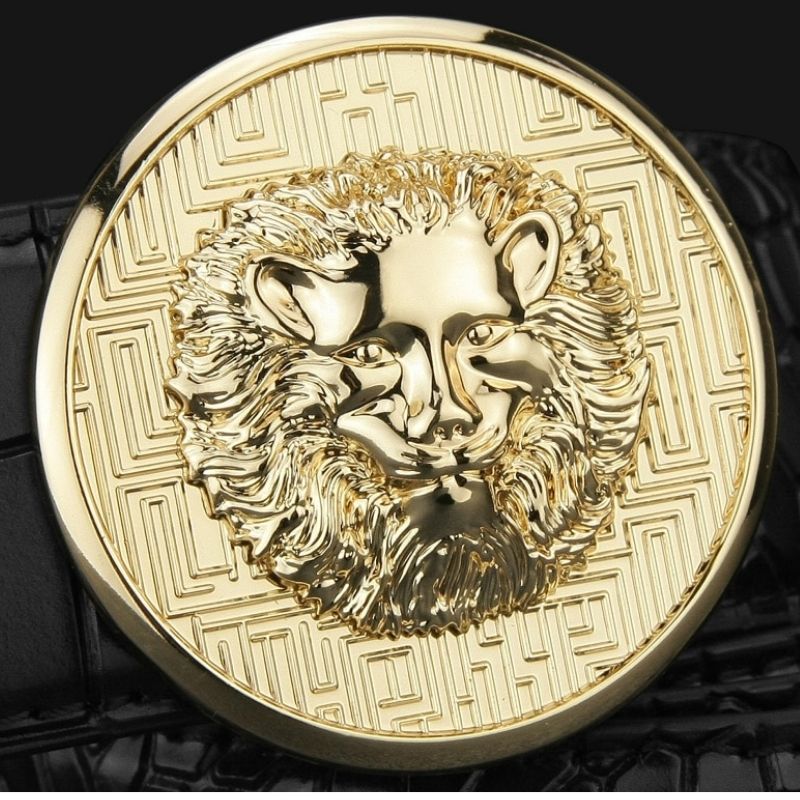 boucle de Ceinture Dorée Tête de Lion de face