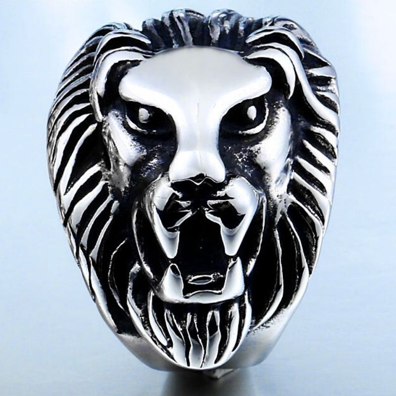 Bague pour Homme couleur Argent avec un Lion