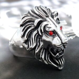 Bague Lion couleur Argent Rubis