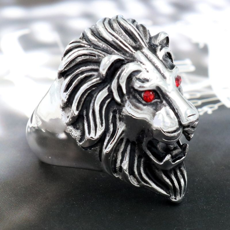 Bague Lion couleur Argent Rubis