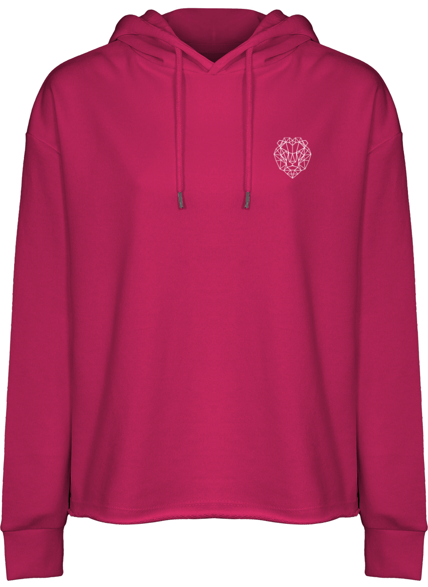Sweat capuche carmin et blanc.