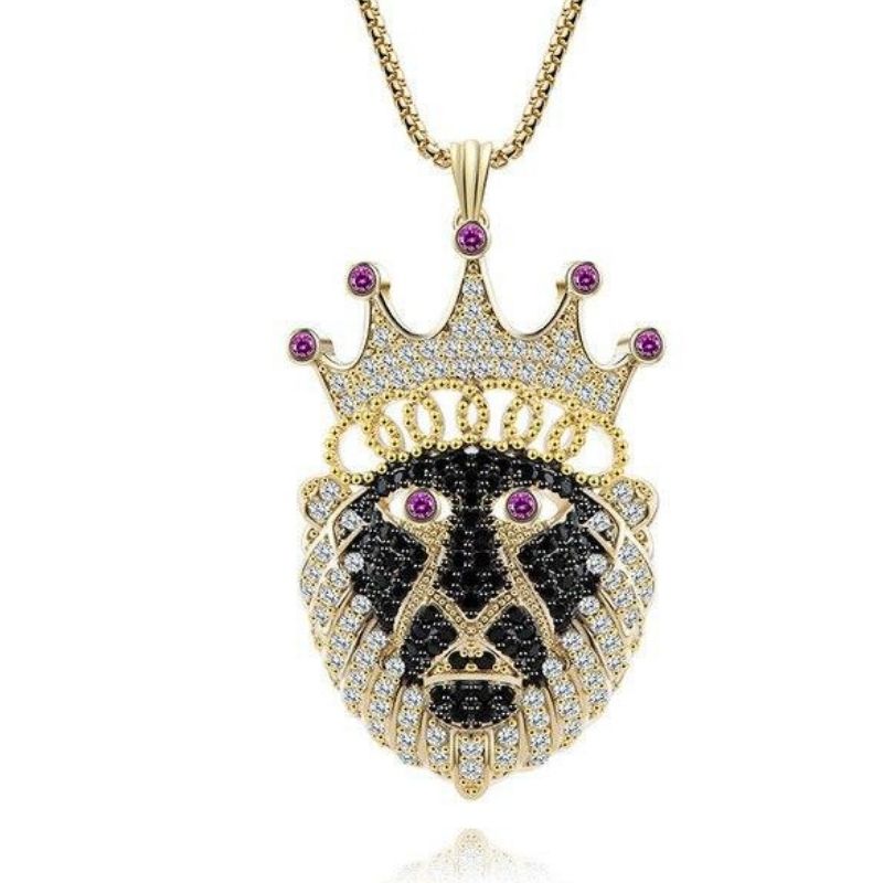 Collier homme lion noir