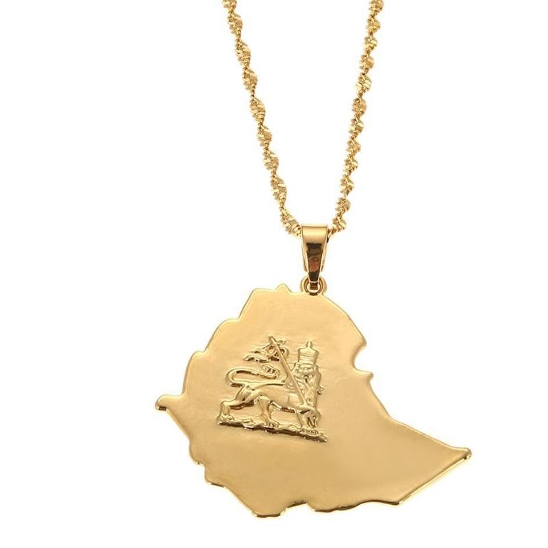 Collier lion Ethiopie doré
