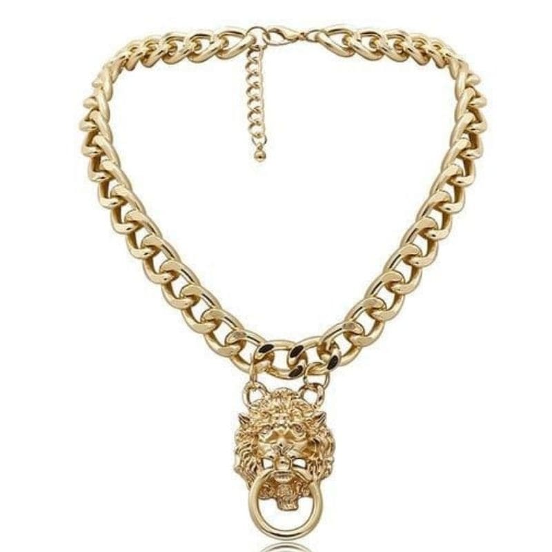 Collier lion anneau or