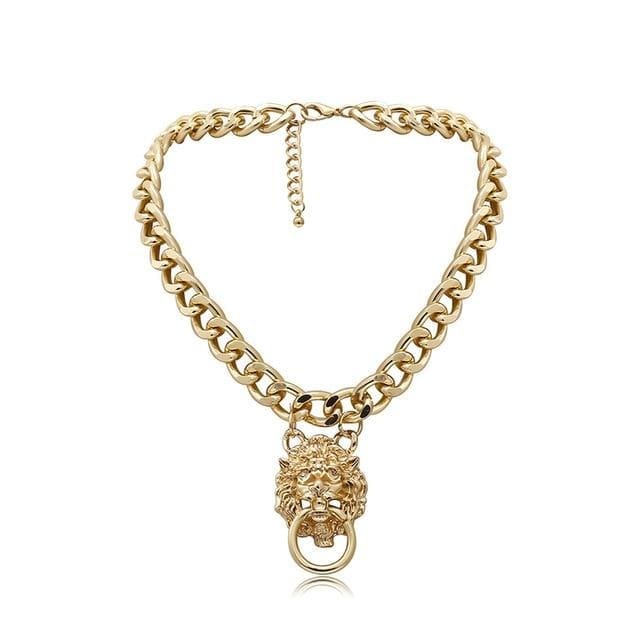 collier en or lion avec anneau