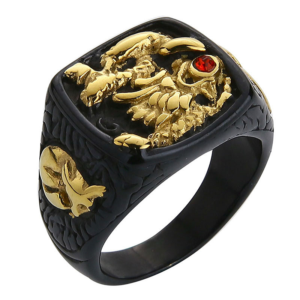 Chevalière noire Homme Lion Dragon