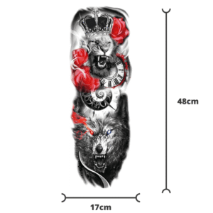 Tatouage lion et loup rouge.
