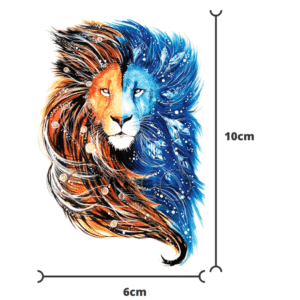 Tatouage Lion orange et bleu.