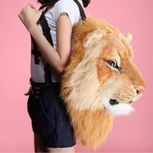 Présentation sac à dos tête de lion