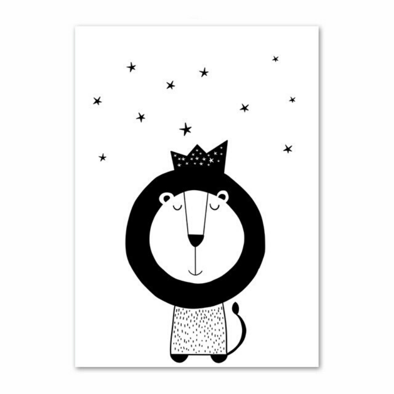 Poster avec lion en noir et blanc.