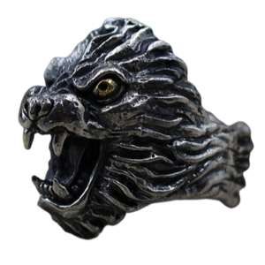 Grosse Bague Argent Ciselée Tête de Lion