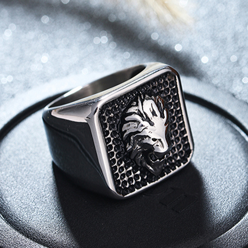 Chevalière noire Homme Argent Tête de Lion