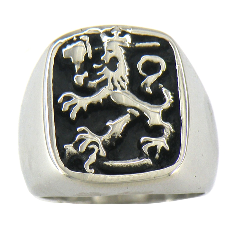 Chevalière Homme Lion couleur Argent et noire