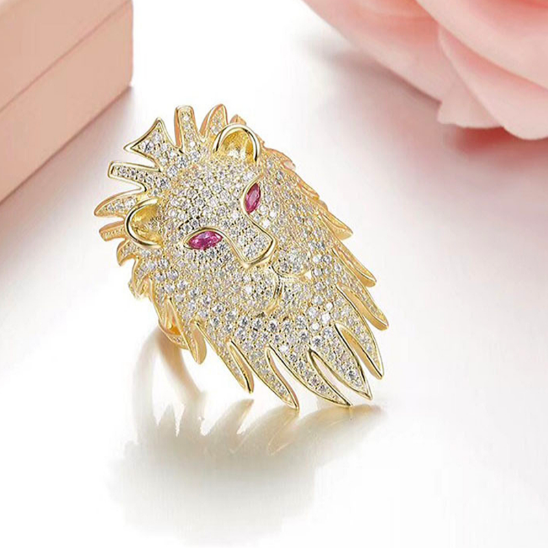 Bague Lion Or Rubis en argent