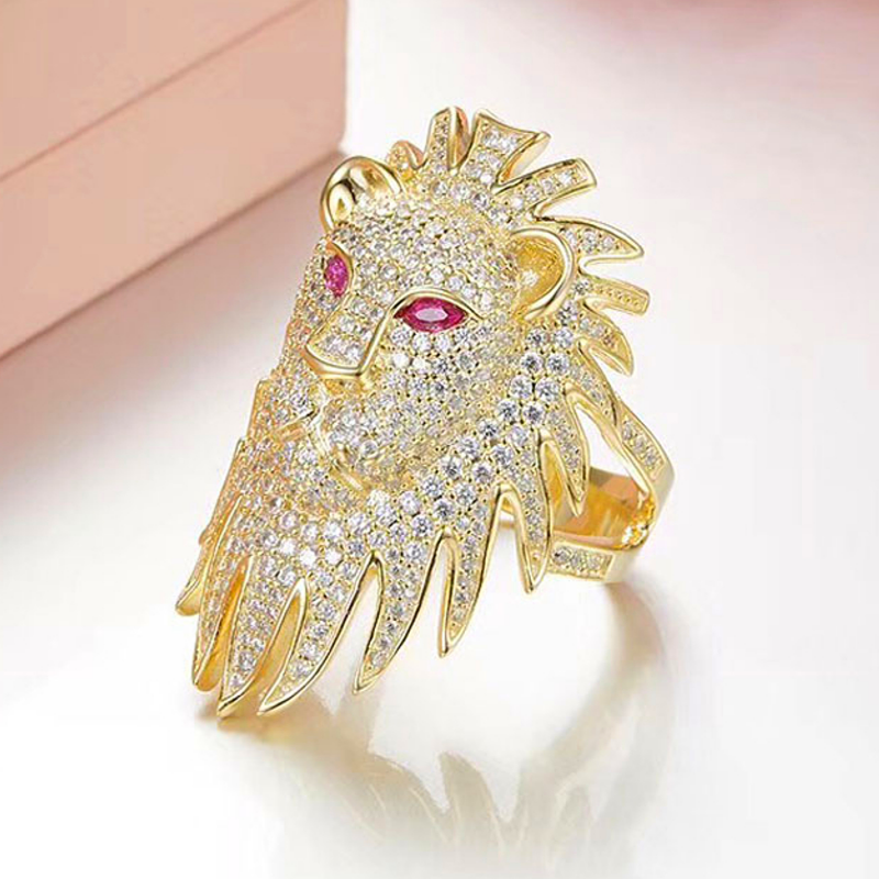 Bague Lion Or Rubis pour femme