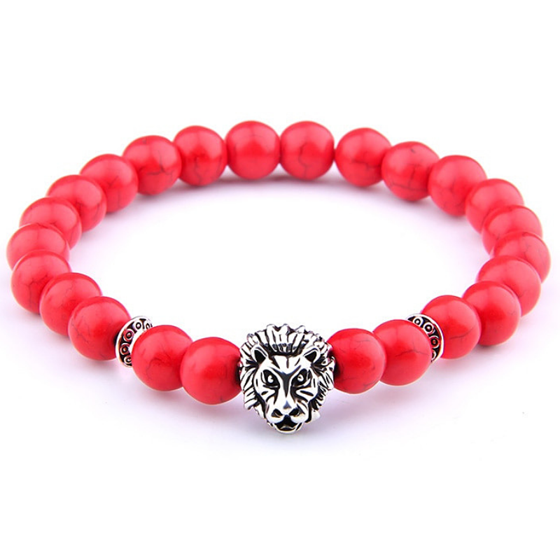 Bracelet Tête de Lion Rouge