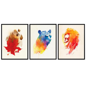 Triple cadre lion ours et feuille.