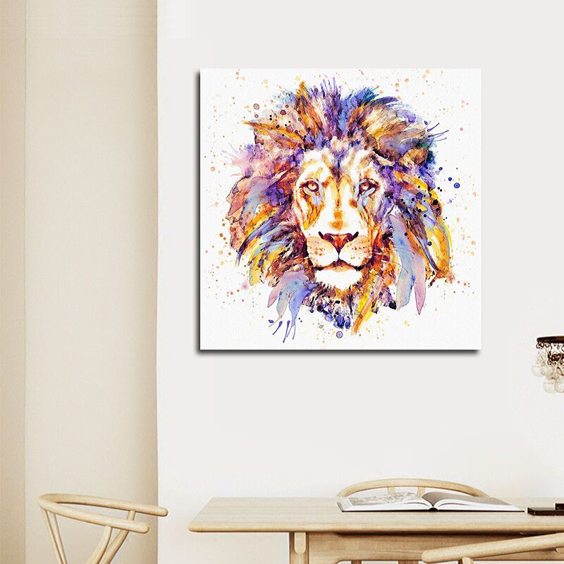 Tableau lion carré décoration.