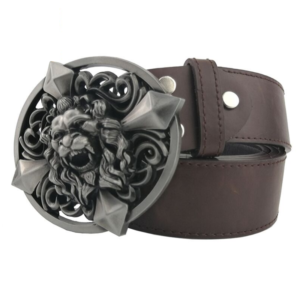 Ceinture tête de lion blason marron