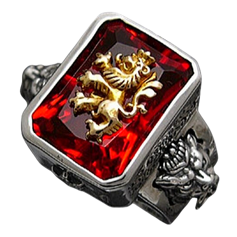 Chevalière Argent Homme 925 Rubis Lion