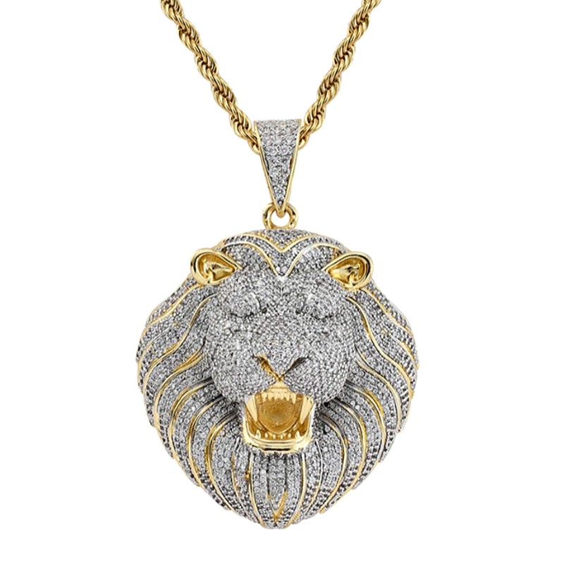 Tête de lion en pendentif.