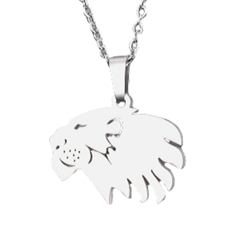 Collier pendentif lion argent.