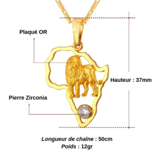 Collier en Or avec diamant, Afrique avec Lion.